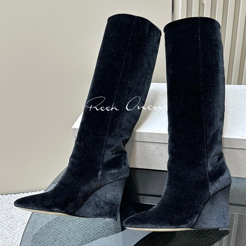 

Женские ботинки с острым носком, высокие ботинки на танкетке, осень 2023