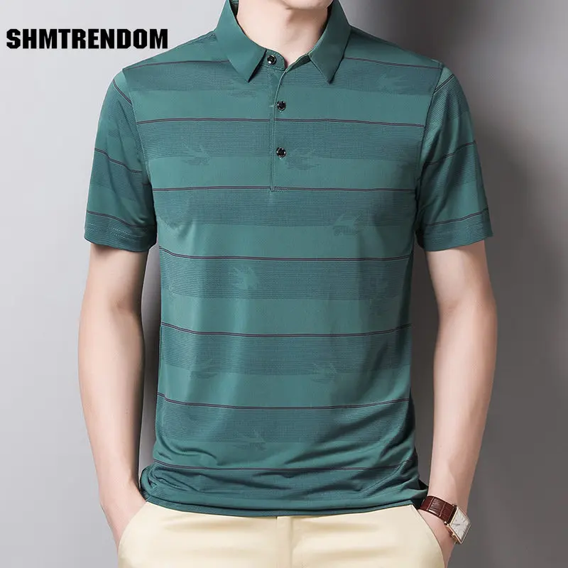 

Новинка 2023, модная мужская рубашка в полоску, мужская рубашка-поло с коротким рукавом, тонкая летняя рубашка, повседневная мужская одежда, к...