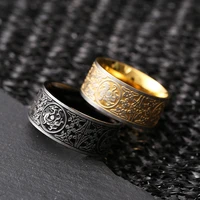 carving buddhism four beasts rings men vintage stainless steel amulet faith ring supernatural signet male religious jewelry gift