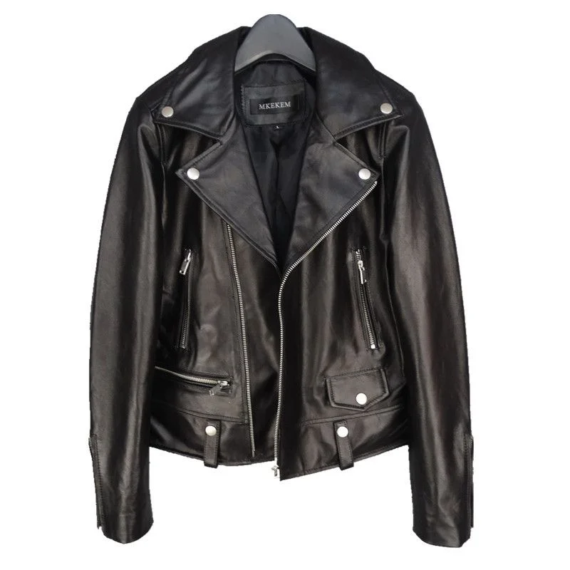 sheepskin genuine 100% leather fur coat Spring 2023 Haining Sheep Leather Women's Short Motorcycle Coat Slim Fit Jacket Large F