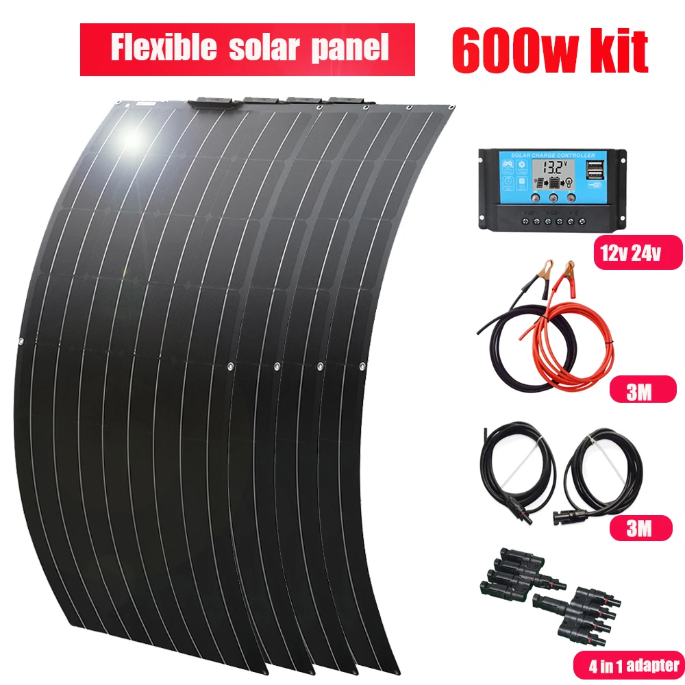 

600w 200w solar panel kit complete solar charger system 12v for home car RV boats camper outdoor power travel waterproof