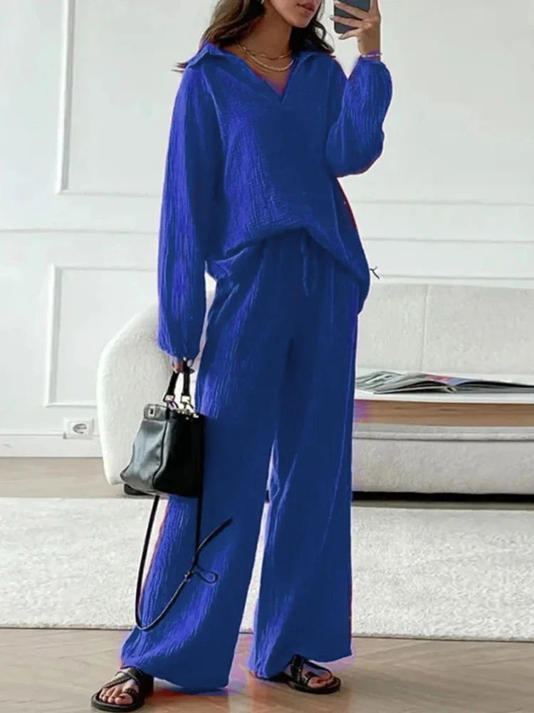 Женский Повседневный костюм из двух предметов Белый Топ с длинным рукавом и