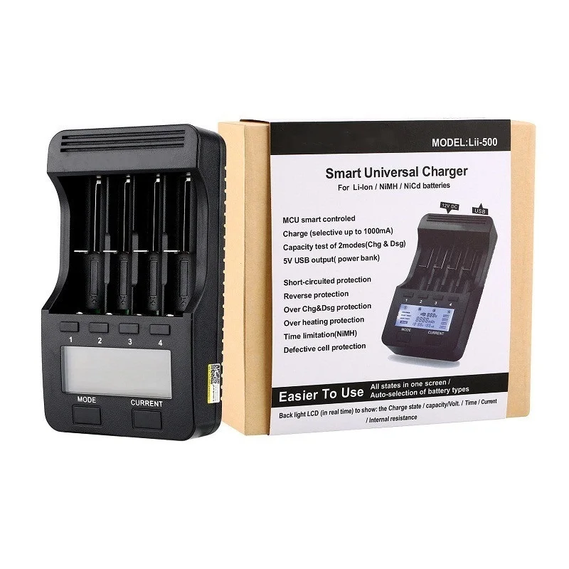 

LCD 3.7V/1.2V AA/AAA 18650/26650/16340/14500/10440/18500 Battery Charger With Screen+12V2A Adapter Lii500 5V1A