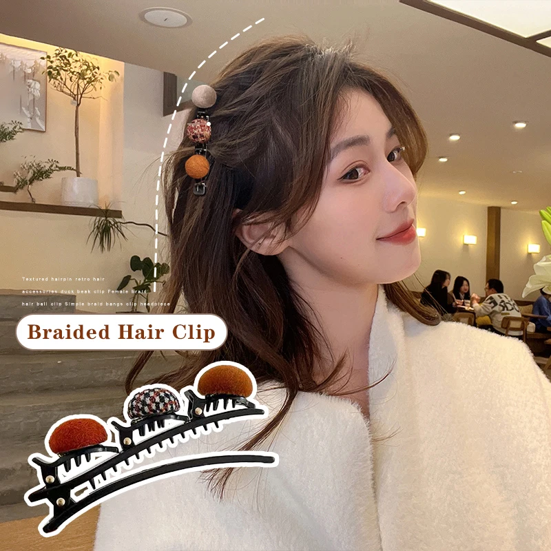 

Флокированные челки, зажим для волос, черные головные уборы, женские милые заколки, зажим для волос, плетеные модные шпильки для волос, аксес...