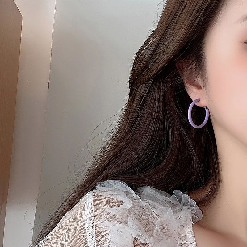 

Purple Circle Clip Earrings No Hole Ear Clips Geometric Round Clip on Earring Without Piercing Minimalist Earring CEk530