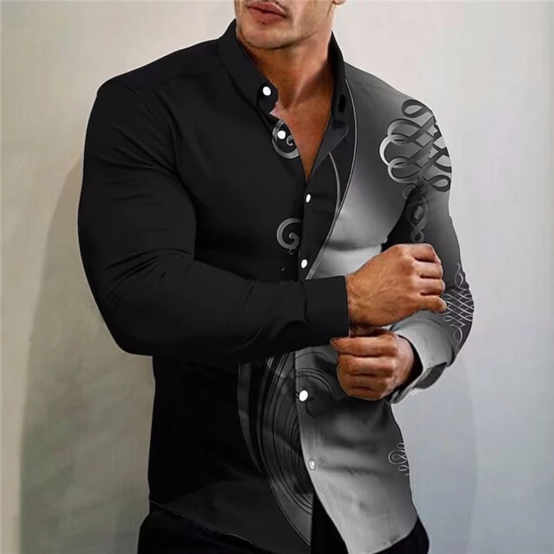 

Vintage Fashion Shirts For Men Casual stripe Print Oversized Long Sleeve Button Top Men's Clothing Club camisas y blusas Luxury