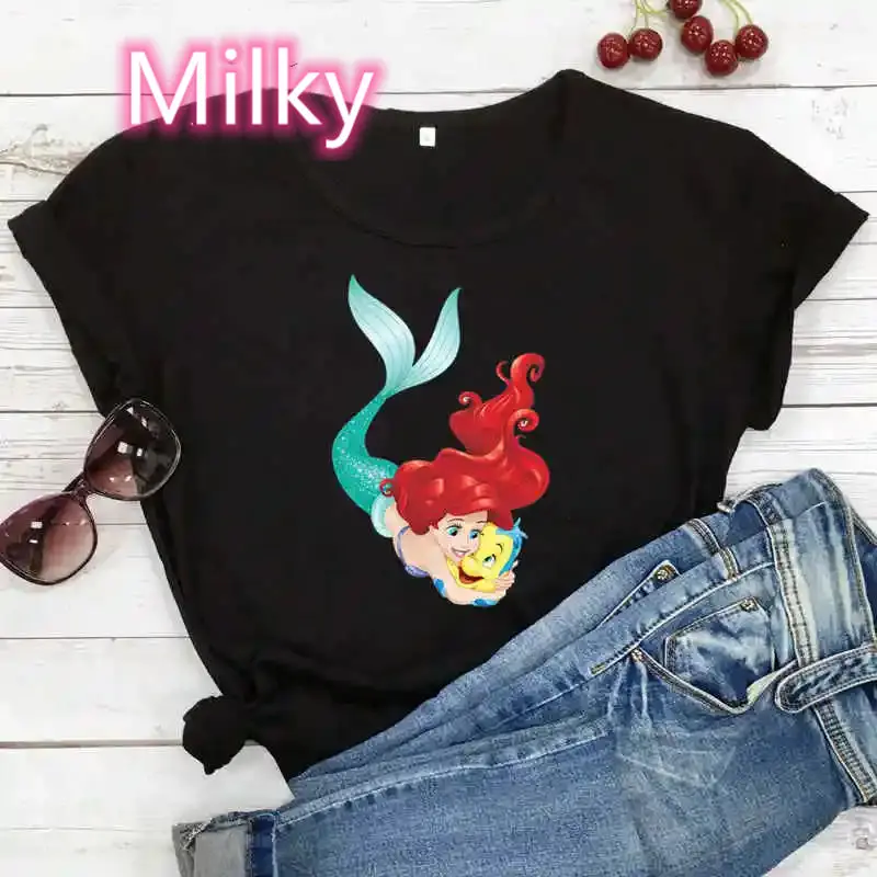 Женская футболка с короткими рукавами и рисунком принцессы Ариэль комиксами 2024