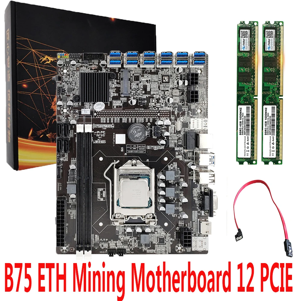 

B75 USB-BTC Miner Motherboard 12USB3.0 to PCI-E Graphic Card PC Motherboard with 2DDR3 4G Memory Stick CPU LGA1155 placa mãe