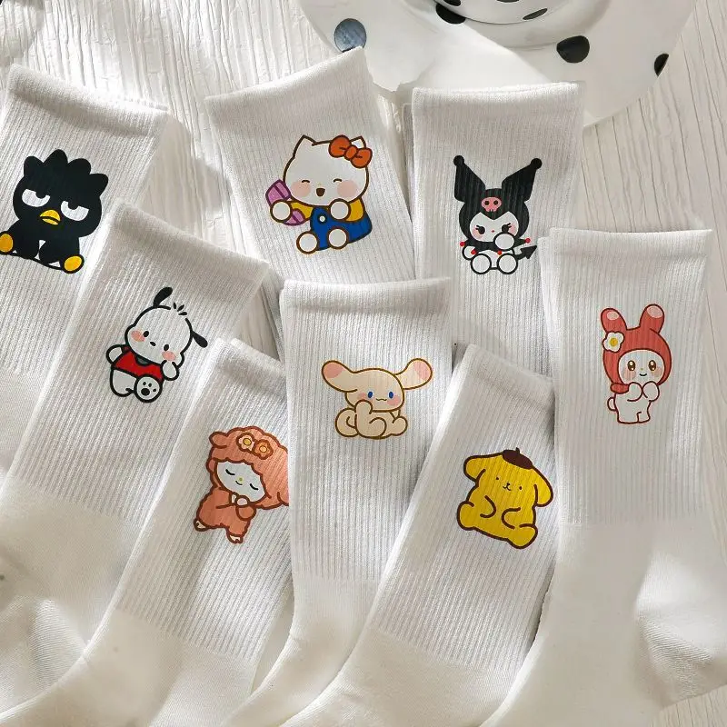 

Sanrio Kuromi понравико помпон пурин мультфильм девочка сердце белые носки в тюбике осенние подходящие Студенческие Носки