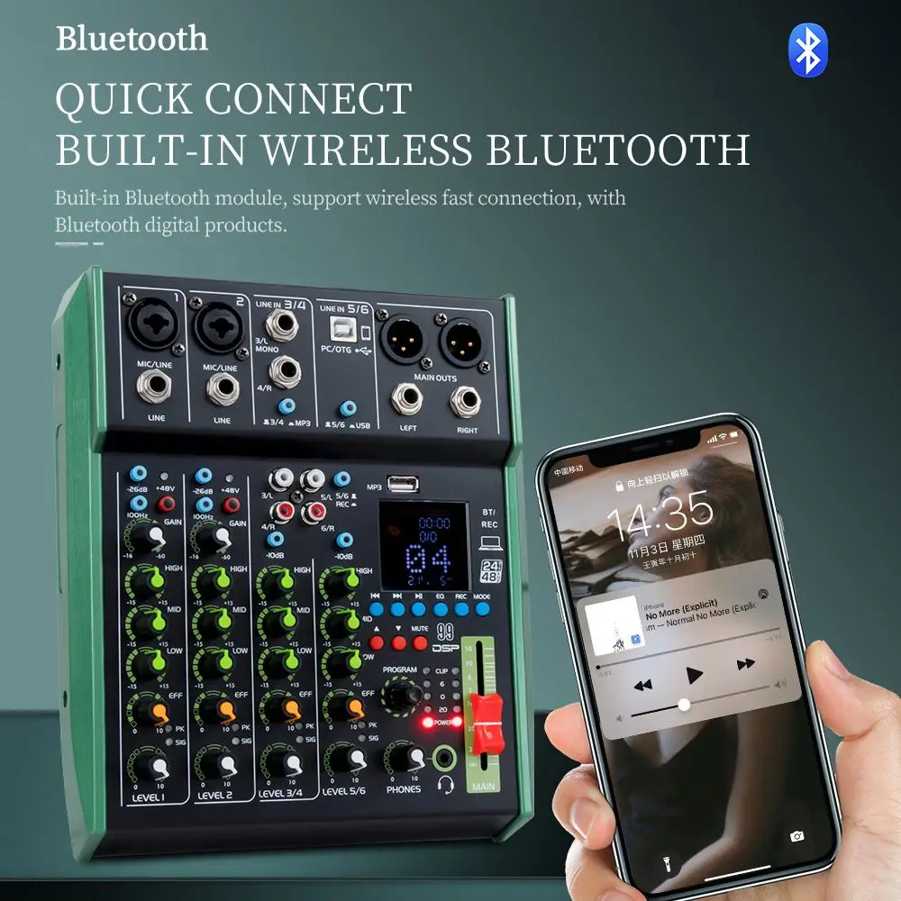 OEM 6-канальный USB портативный аудиомикшер консоль мини-студийная запись семейный