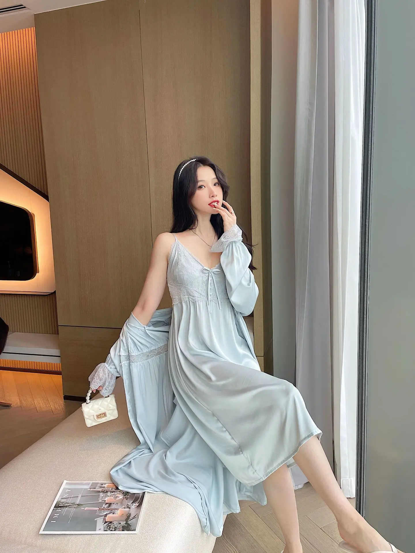 Fdfklak Leisure Thin Bride Dressing Gown Spring New Comfort Korean Female Night Gown Robe Lingerie Sleep Wear For Women