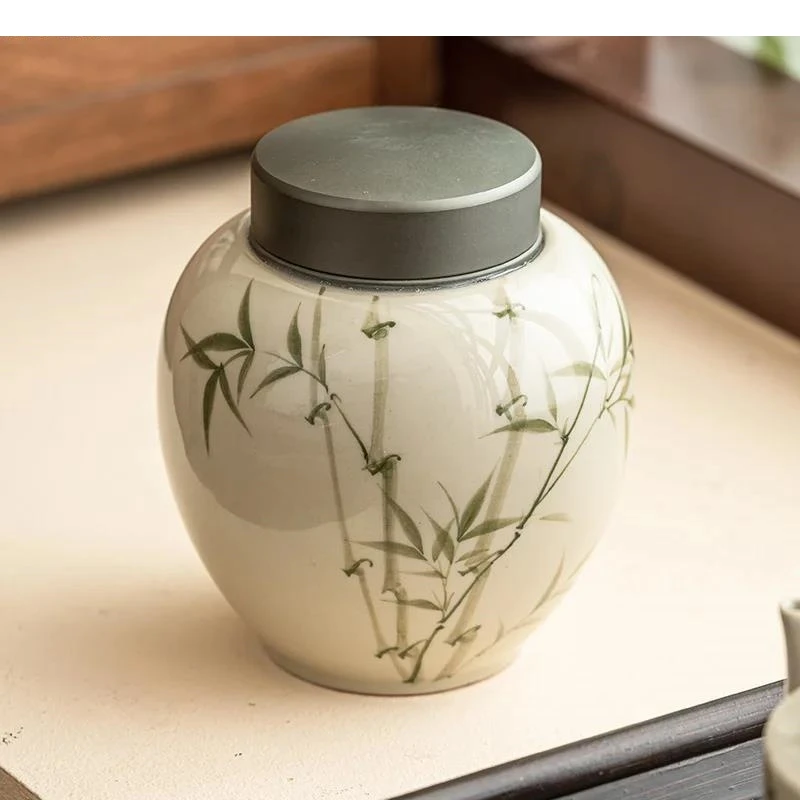 Ручная работа керамическая банка для чая с листьями бамбука крышка из сплава