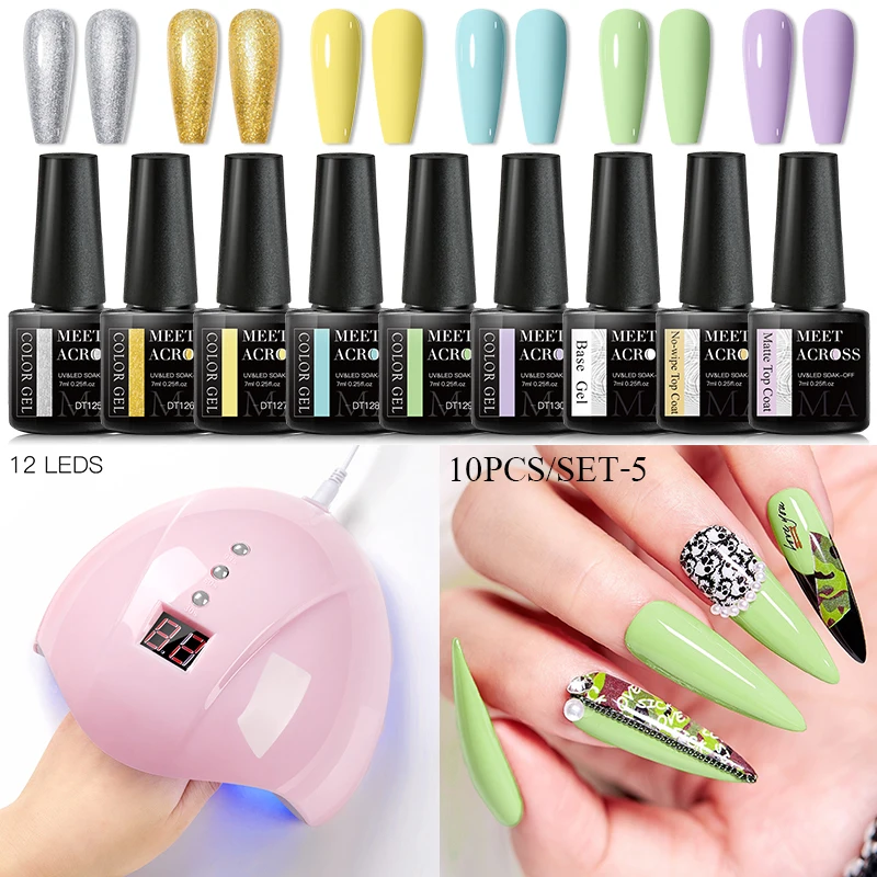 

10PCS Colors Gel Nail Polish Set 7ML Semi Permanent Hybrid Gel Varnish Set Base Top Coat Soak Off UV LED Nail Gel Kits