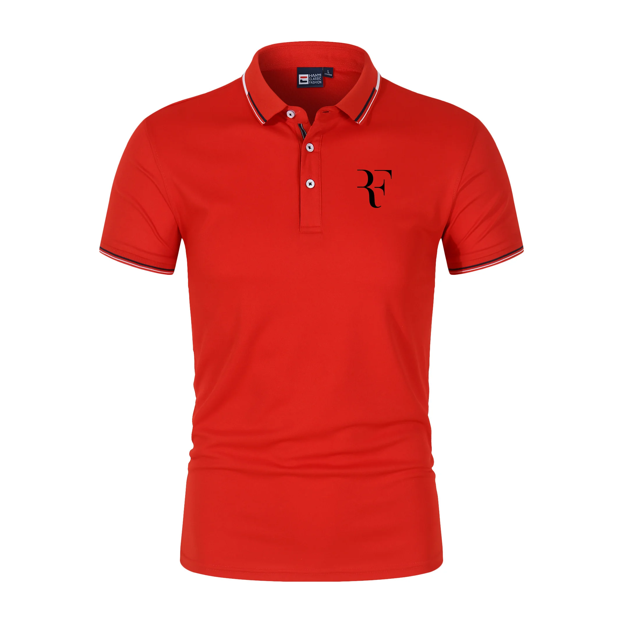 

New Roger Federer Tennis Men's Polo Shirt Knitted Polo Collar Casual Loose Button Short Sleeve Sports Golf Jersey