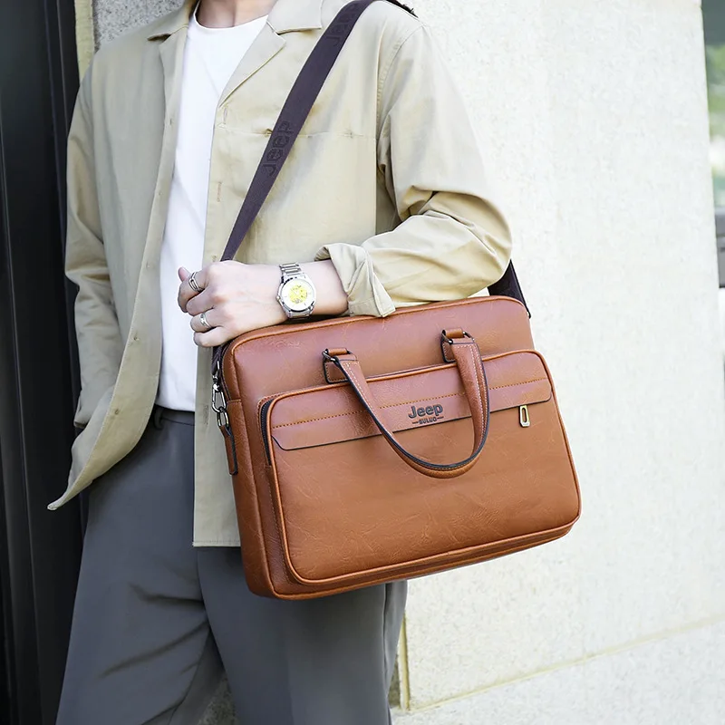 Leather Executive Briefcase For Men Cross Handbag Macbook Laptop Document Folder Shoulder Business Messenger Crossbody Side Bag