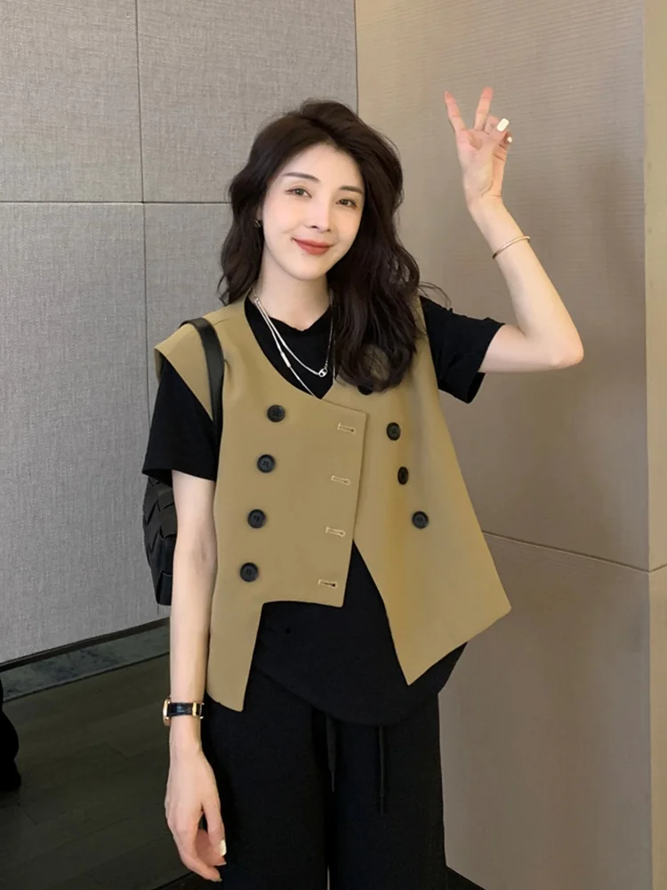  Женский жилет на весну и осень 2024 новый популярный нерегулярный японский модный