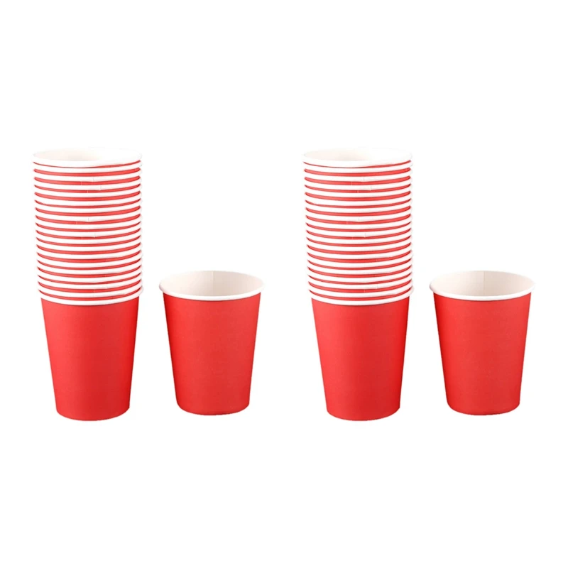 

40 Paper Cups (9Oz) - Plain Solid Colours Birthday Party Tableware Catering(Red)