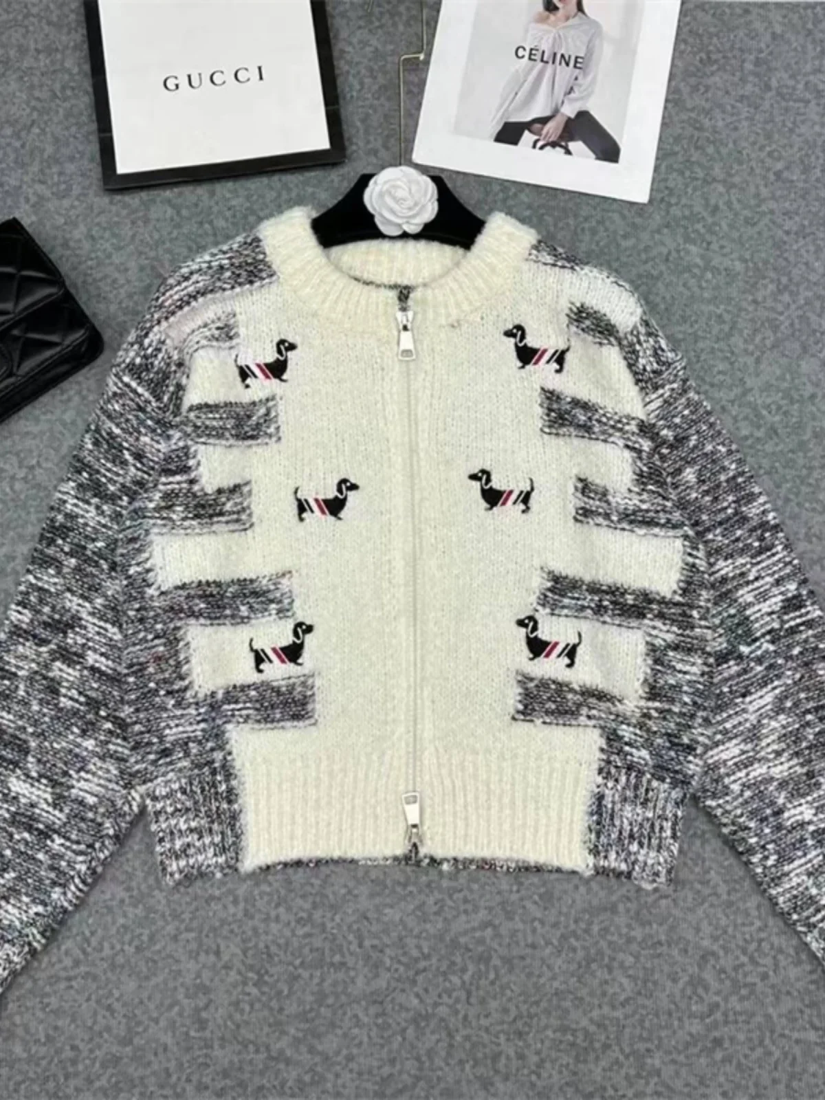 

High Quality Korean Fashion 2023 Autumn/Winter New TB Knitwear Academy Style Reduced Age Cardigan Women's Sweater Coat
