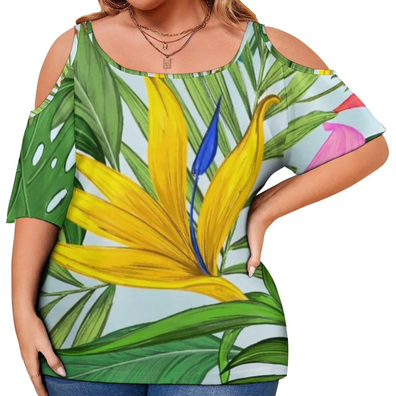 

Palm Leaves Print T Shirt Hawaiian Floral Aesthetic T Shirts Short Sleeves Print Tshirt Woman Beach Clothing Plus Size 3XL 4XL