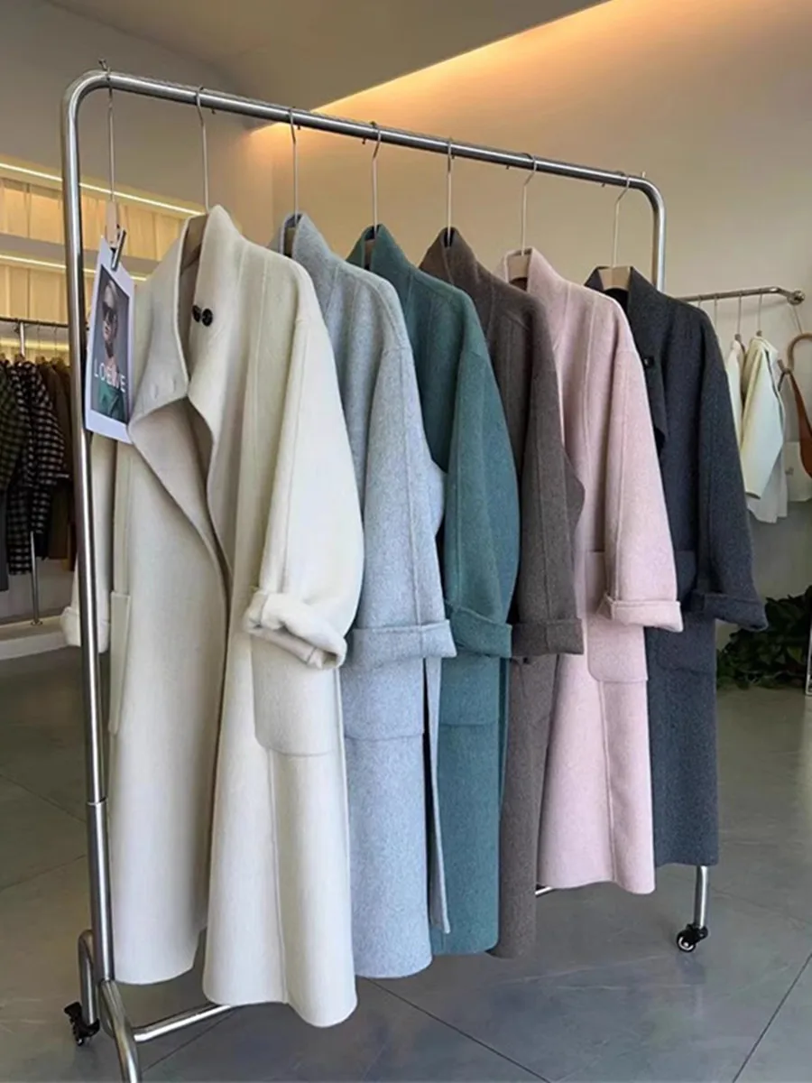 Двустороннее кашемировое пальто женское осень и зима 2024 новое длинное серое