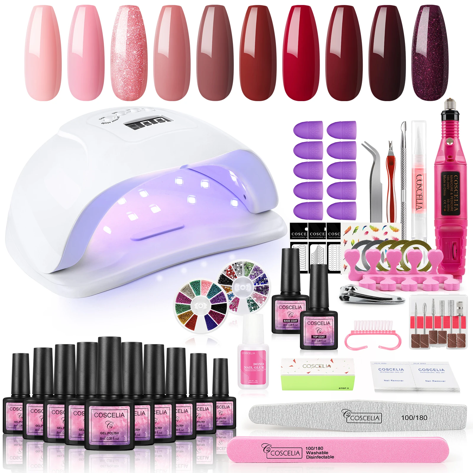 

COSCELIA Gel Nail Polish Nails Varnish UV LED Dryer Lamp Electric Drill Machine Manicure Set Nail Art Stickers Lacquer Tools Kit