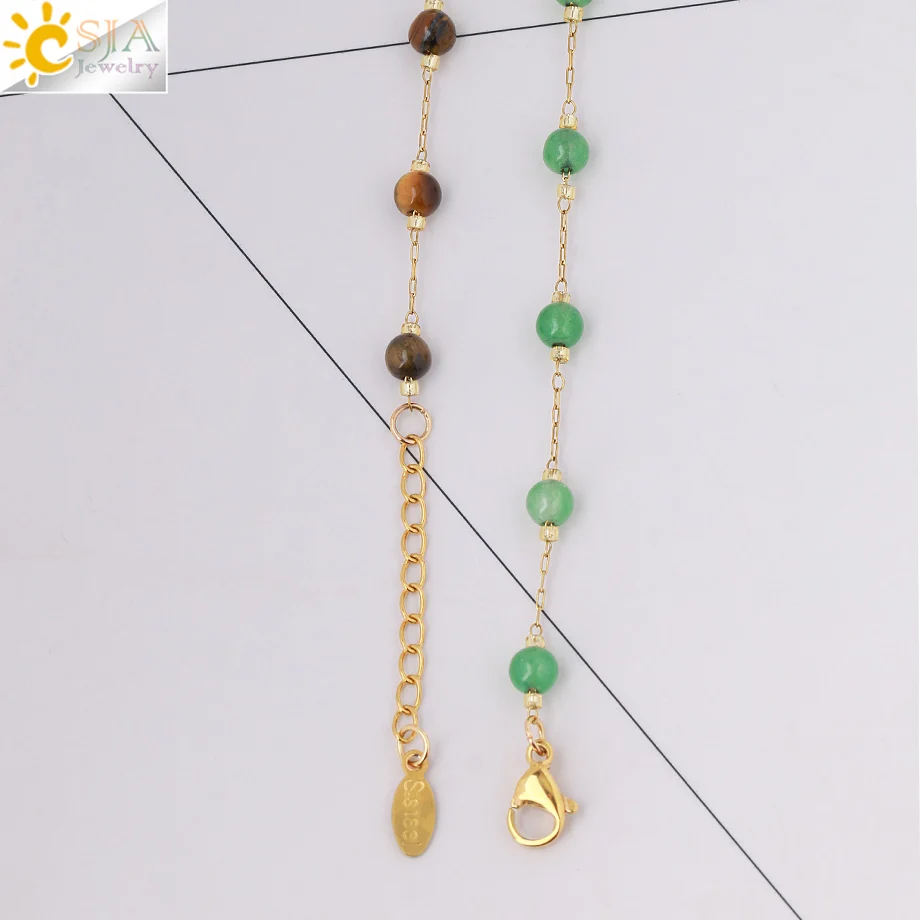 Женский браслет из нержавеющей стали CSJA натурального камня с кристаллами и