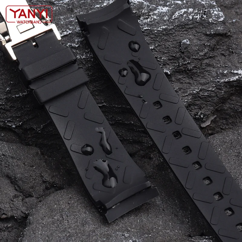 Rubber watch strap 22mm for iw-c IW390502 IW390209 watchband high-quality watch band folding clasp Curved end wristwatches belt