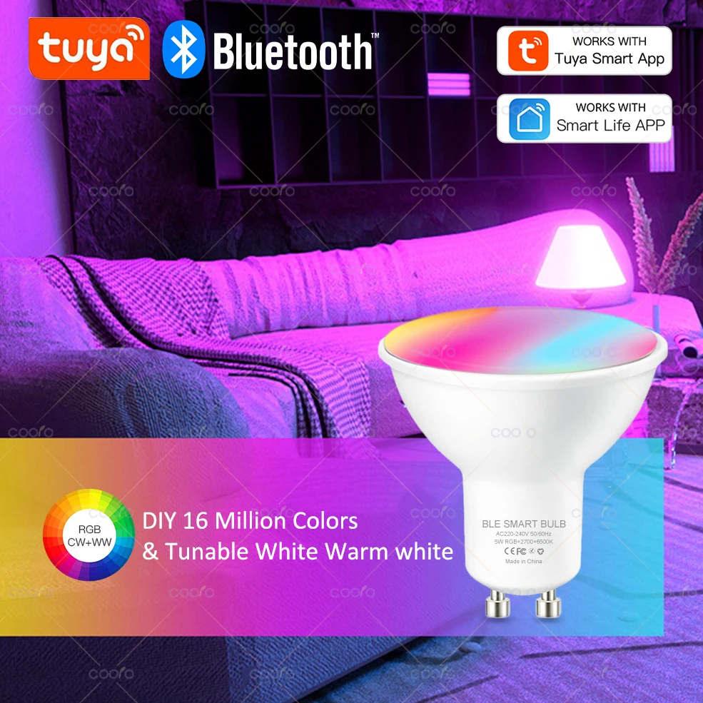 

COOLO Tuya Smart Bluetooth RGB LED лампа 5Вт 220В