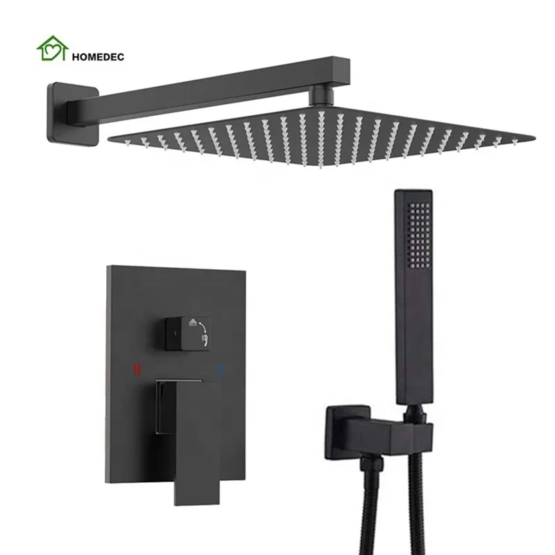 

12 inch high pressure shower set wall mounted black Shower system