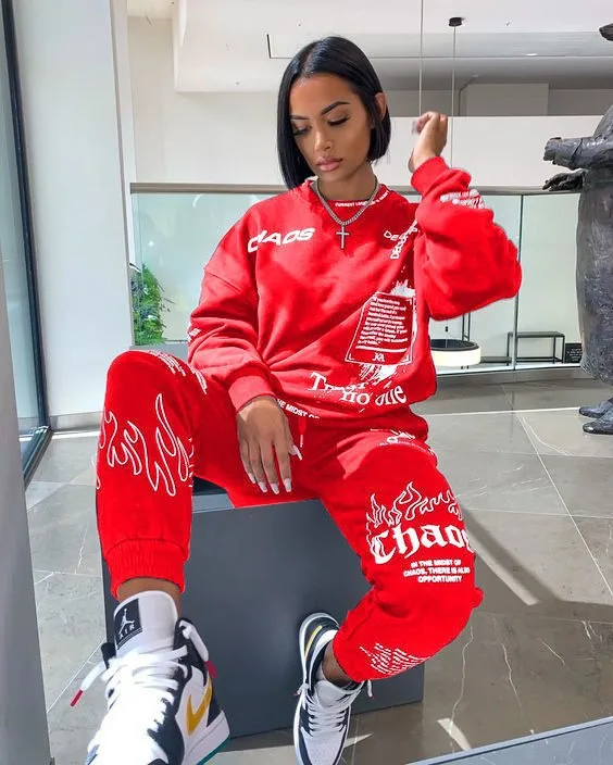 

Women Tracksuit 2 Pieces Set Autumn Letter Printed Oversized Hoodies Sweatshirt Pants Suit Sweatpants Outfits Matching Sets 2023