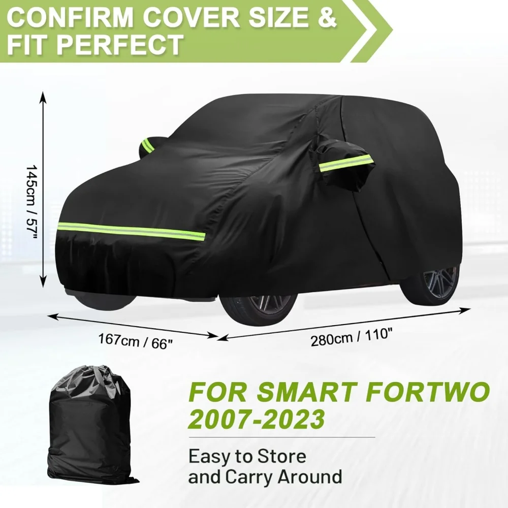 210T уличные водонепроницаемые автомобильные чехлы на заказ для Benz Smart Fortwo W451 2007-2023 с ветрозащитными лентами на молнии для снега и дождя (art.: 3920cf264b808) - 3920cf264b808