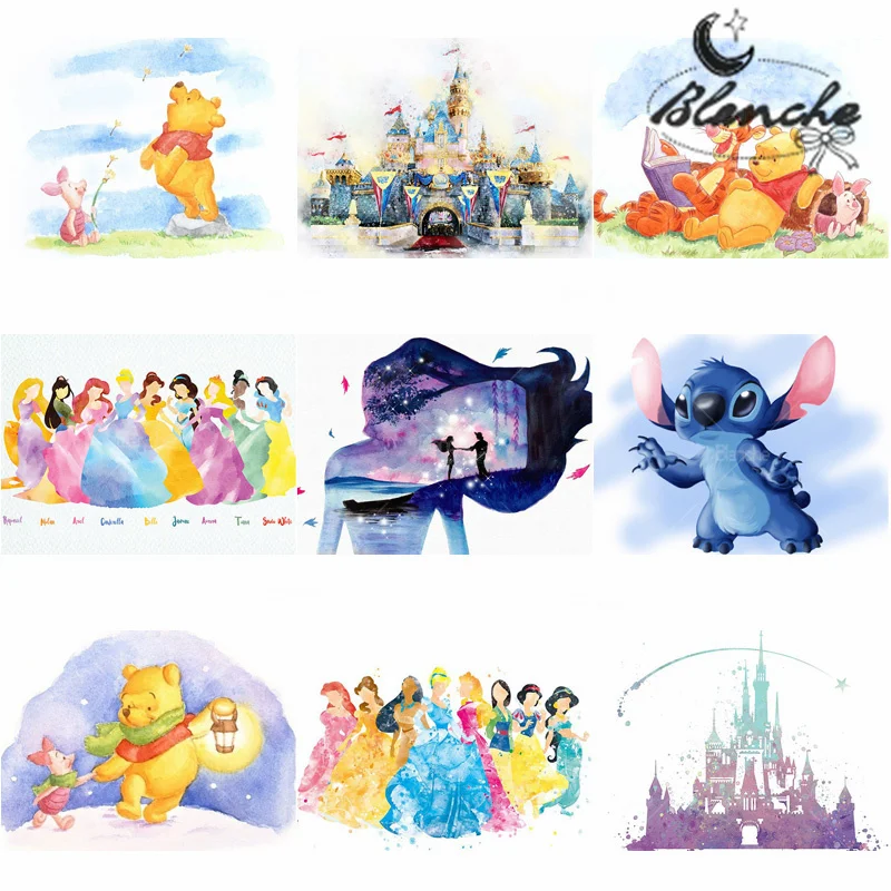 

Winnie The Pooh Disney Princess Watercolor Diamond Painting Mosaic Cross Stitch Embroidery Rhinestone For Living Room Home Decor