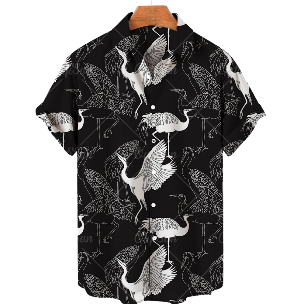 New Summer Fashion Street Shirt 3d Animal Crane Print Loose Shirt For Men's Versatile Trend, High Quality, Personalized And Brea