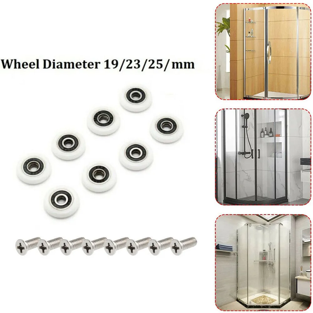 

8Pcs Shower Door Runner Rollers Wheels Pulleys Replacement Parts 23mm Diameter 23/25/27mm Bathroom Bearing Door Fasteners