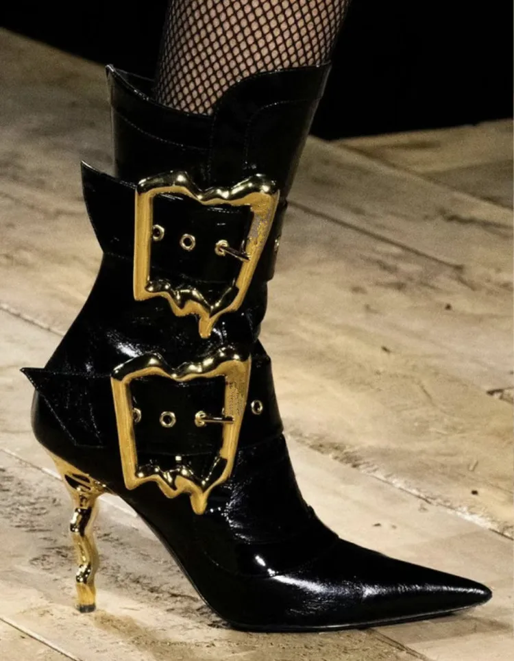 

Женские ботинки на высоком каблуке, демисезонные ботинки с острым носком и металлической декоративной молнией сбоку, плюшевые ботинки, 2023