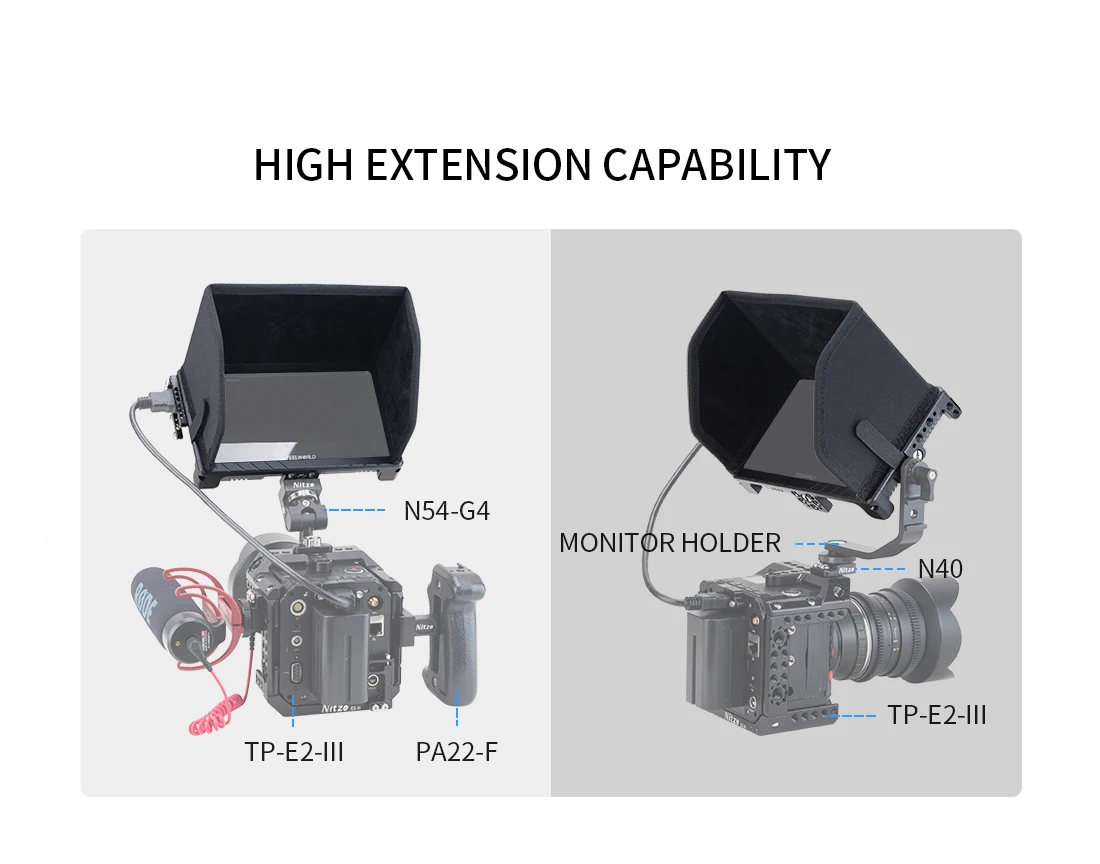 Фото Клетка монитора Nitze для Feelworld LUT6/LUT6S 6 дюймов с зажимом для кабеля HDMI и солнцезащитным кожухом LS5-C для установки экранного монитора Защитная клетка №5