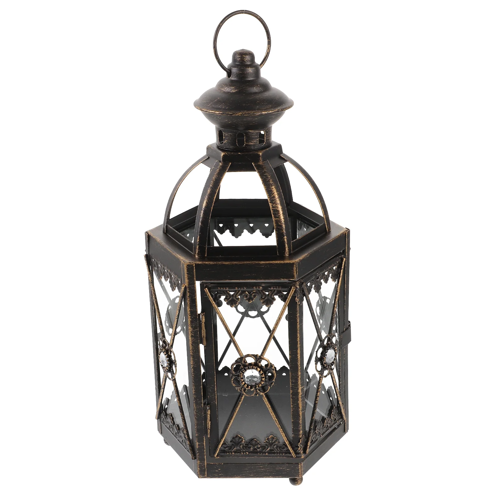 

Candlestick Iron Glass Lantern Holder Decor Vessels Table Centerpiece Farmhouse Holders