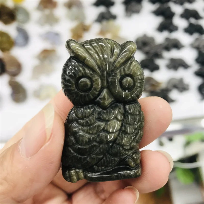 

Золотая Обсидиановая сова, натуральная фотография, резной драгоценный камень, украшение для дома