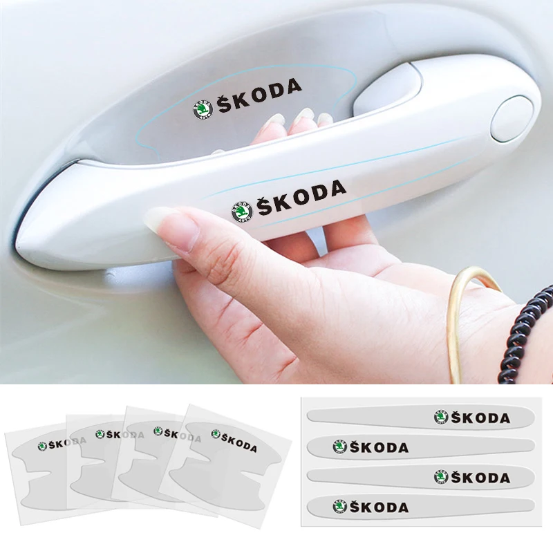 Защитная пленка для дверных ручек Skoda Kodia Rapid Karoq Felicia Kamiq Fabia 2 Octavia A7 Yeti Tour, превосходные автомобильные наклейки