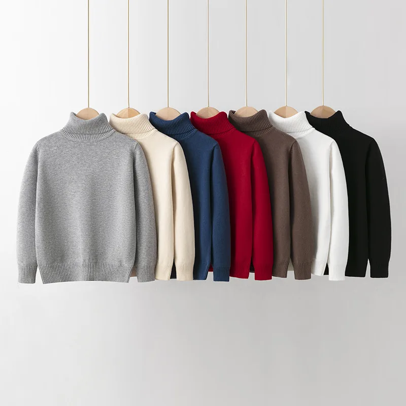 

Toddler Kids Turtleneck Sweaters Unisex Boy Girls Solid Color Cotton Pullovers Tops Autumn Winter Children Clothes Knit Sweater