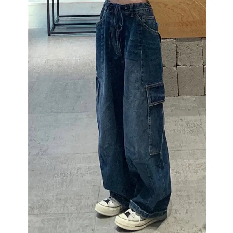 

New Retro Vintage WomenY2K High Street Washed Denim Trousers High Waisted Pants Loose Casual Solid Straight Leg Jeans L315