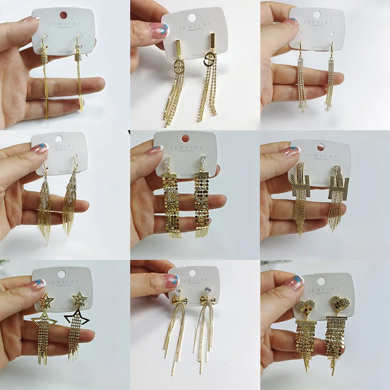 

Europe and America Luxurious Full Diamond Zircon Tassel Earrings Temperament Long Style Minority Design Earnail Earrings Female