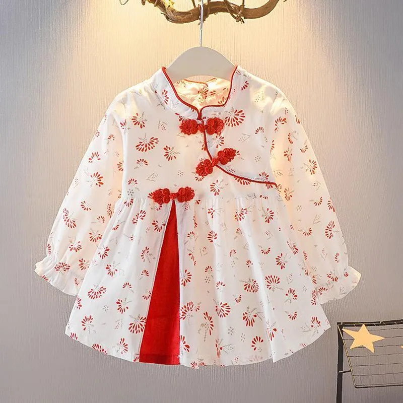 2023 New Spring Autumn Children's Clothes Girls Hanfu Dresses Cheongsam Long Sleeve Baby Girl Princess Dress Little Girl Dress