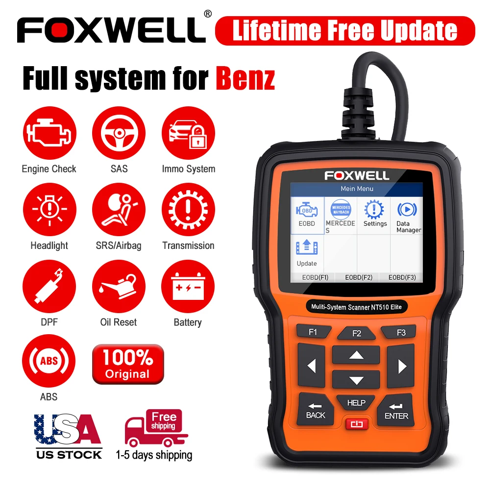 Сканер FOXWELL NT510 Elite OBD2 для всех систем, SAS DPF BRT 30 + сброс двунаправленного тестового кода, автомобильный диагностический инструмент PK NT