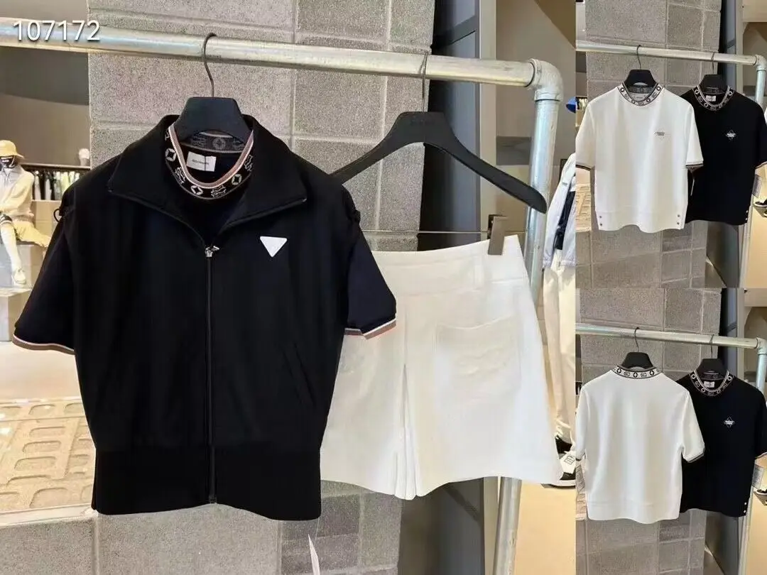

23 Summer Korean Golf Jersey Women's Sports Wave Polo Pullover Versatile Knitted Sleeve T-shirt