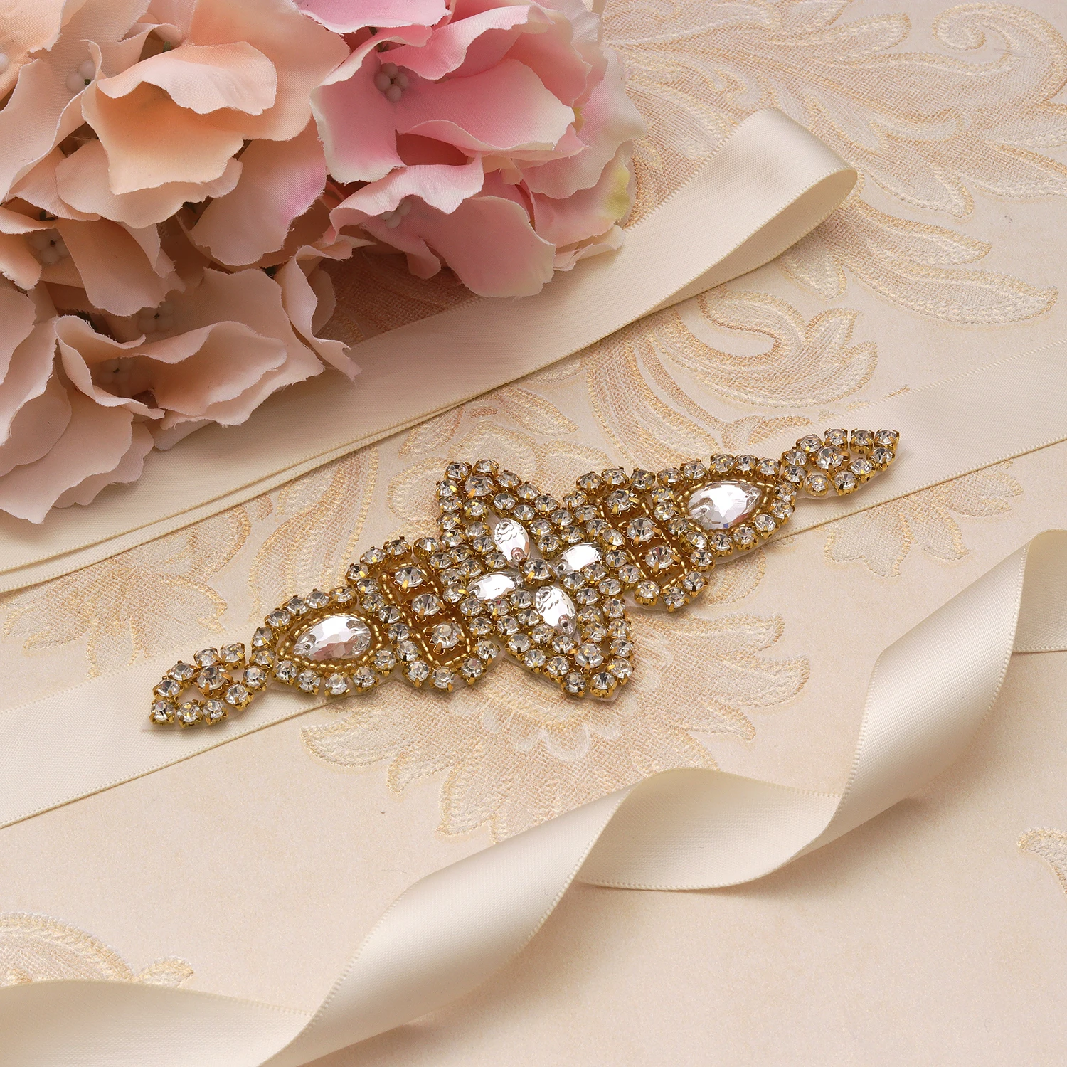 MissRDress ручной работы свадебный пояс с золотыми кристаллами бусинами свадебный пояс Стразы цветочный свадебный пояс для свадебного платья ...