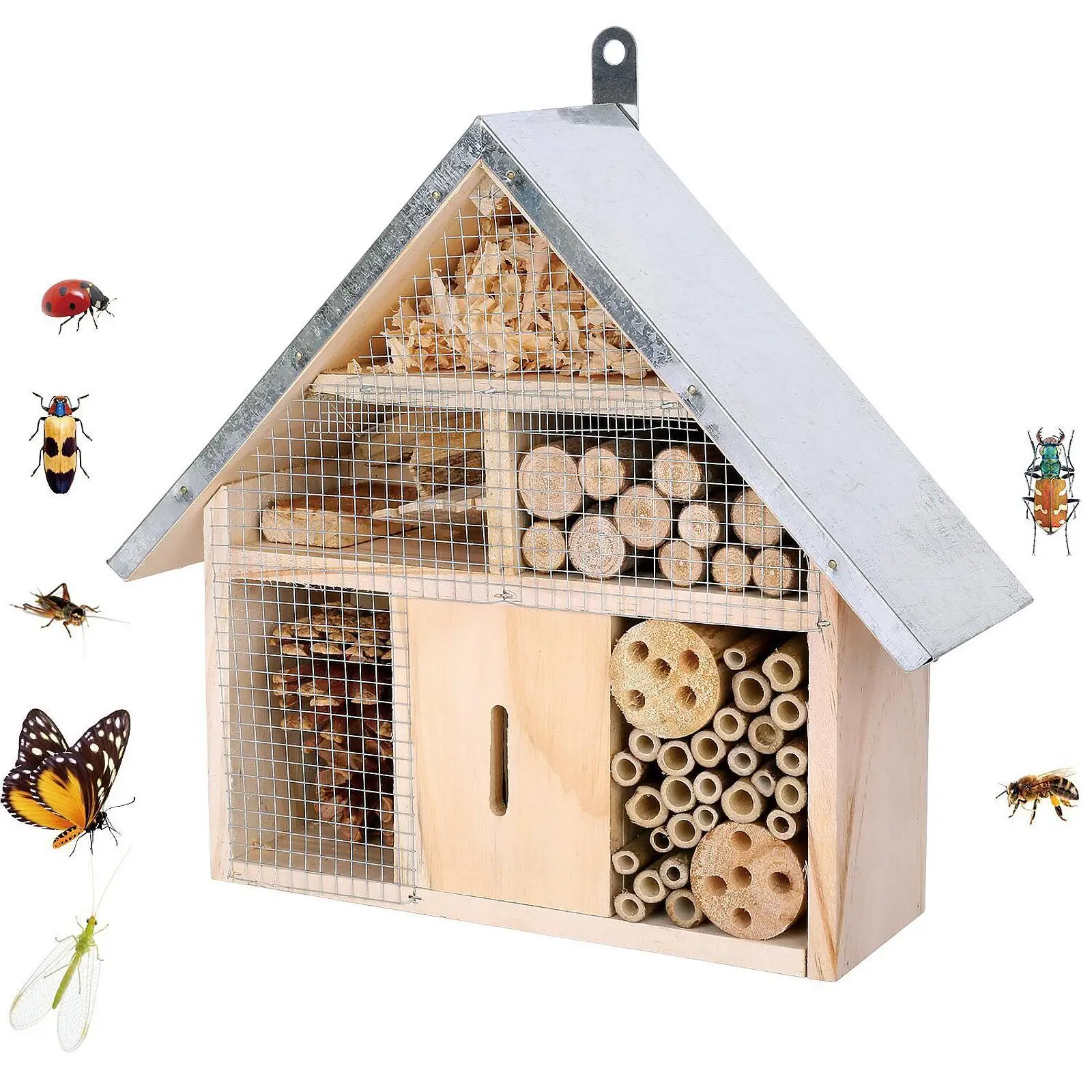 Wooden Bee House Garden Decor Breeding Hanging Habitat Butterfly Hotel Garden Nest Box for Outdoor Yard Garden Backyard Fence Wooden Bee House Garden Decor Breeding Hanging Habitat Butterfly Hotel Garden Nest Box for Outdoor Yard Garden Backyard Fence