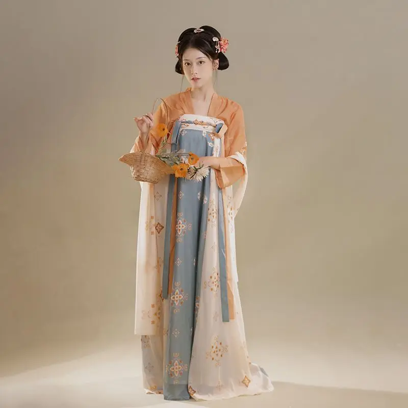 

Chinese Hanfu Dress Women Carnival Cosplay Costume Party Outfit Ancient Tang Dynasty Traditional Hanfu Top+Skirt+Scaf 3pcs Sets