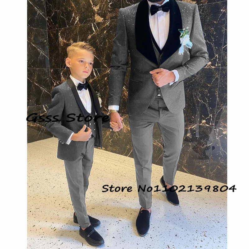 Boys Party Wedding Tuxedo Black 3 Piece (Blazer + Pants + Vest) Formal Jacket Kids Suit Child Clothes costume enfant garçon enlarge