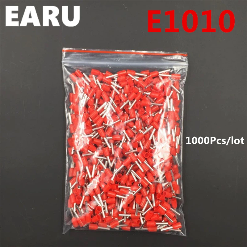 

1000Pcs E1010 Tube Insulating Insulated Terminal 1MM2 18AWG Cable Wire Connector Insulating Crimp E Black Yellow Blue Red Green